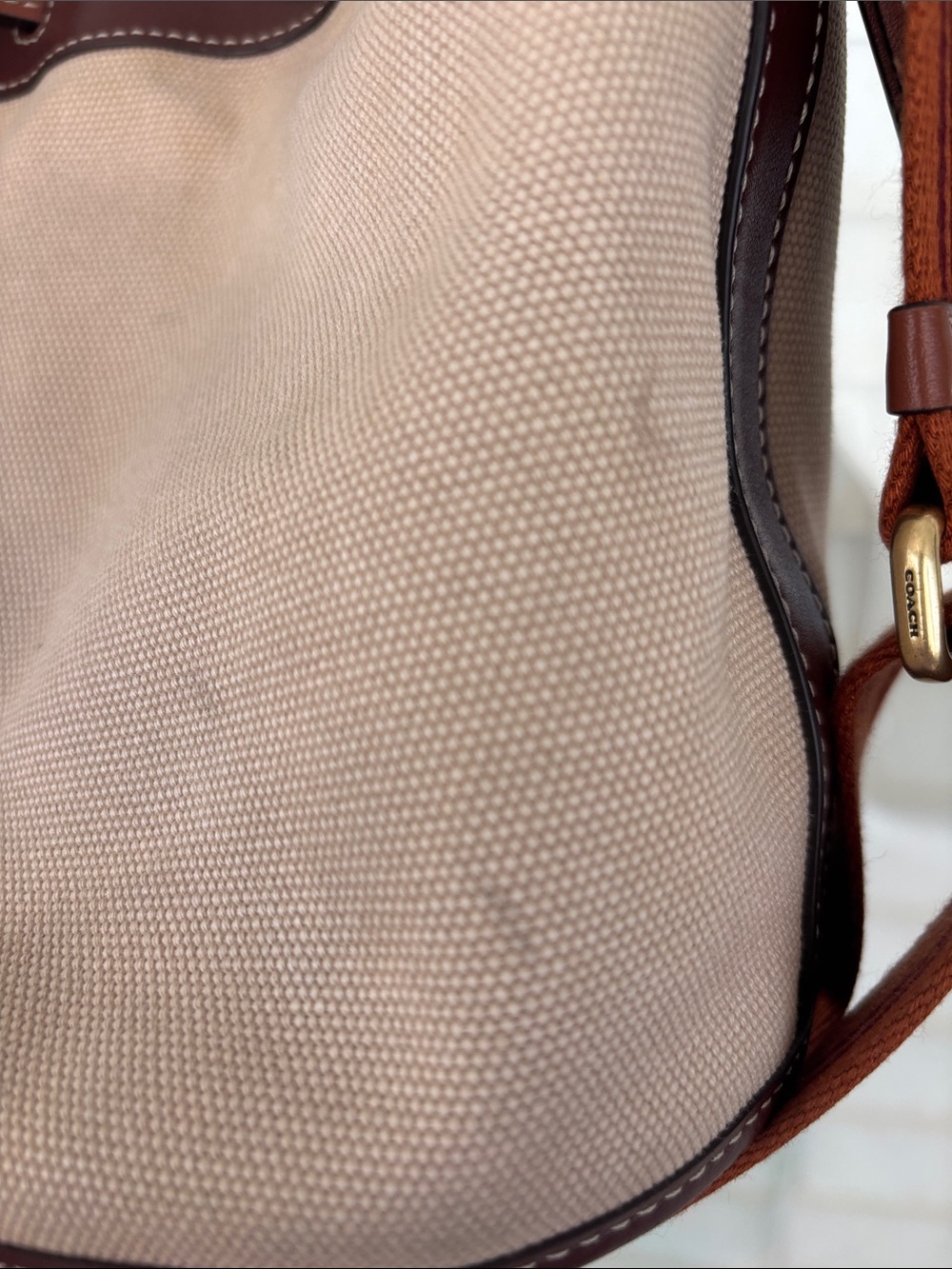 Coach Beige Canvas and Brown Leather Bucket Shoulder Bag w/crossbody strap - Picture 8 of 14